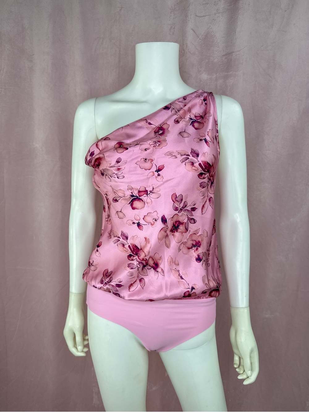 Cami NYC Womens Silk Floral Sleeveless Draped Darby One Shoulder Bodysuit XS